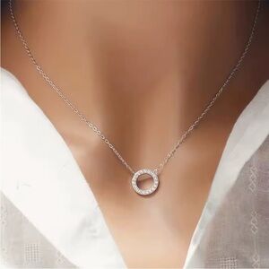Solid Silver Crystal Circle Pendant Necklace